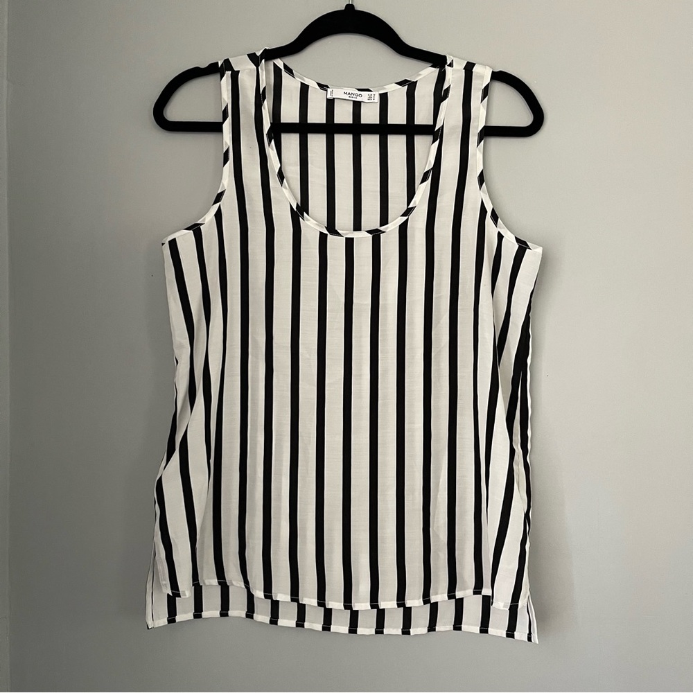Mango Striped Sleeveless Black and White Tank Top Sheer Size Small